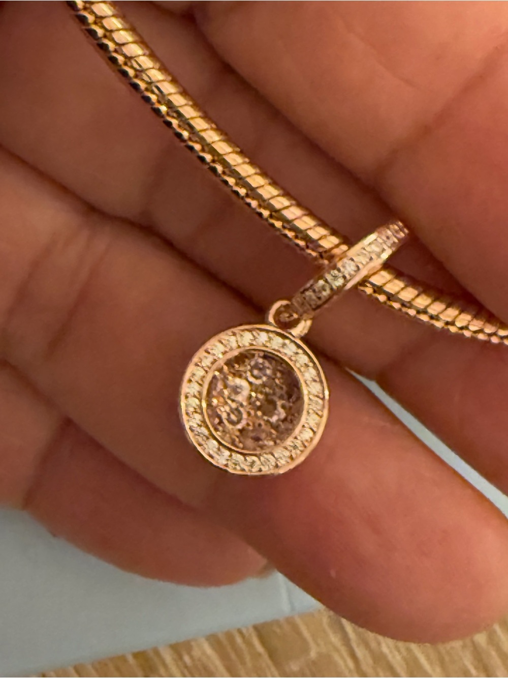 Pandora Gold Pavé Round Pendant Necklace with Crystals